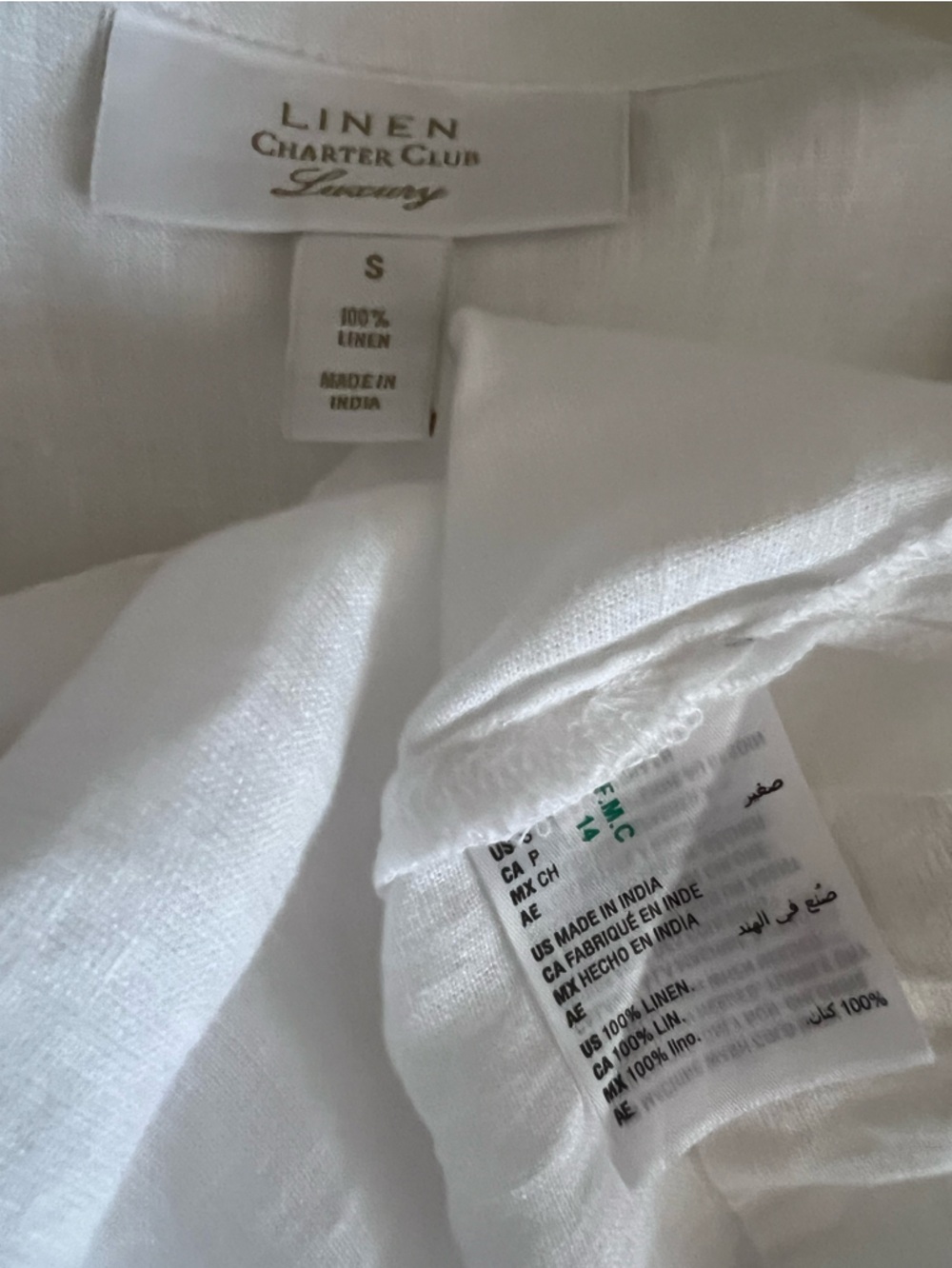 New 100% Linen Charter Club luxury White Round Neck Roll-Sleeve Blouse Size S - Picture 8 of 10